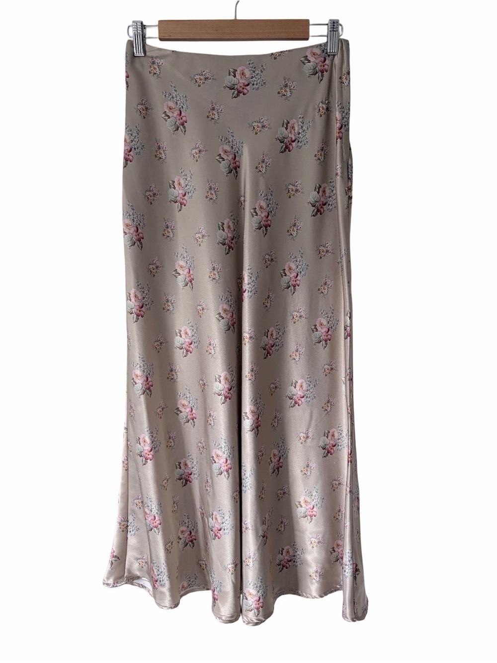 Francine Browner Tan Silky Cottagecore Floral Long Skirt size 9/10 Medium Grand